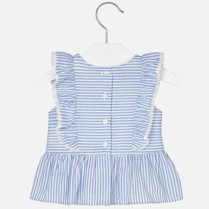 Light Blue Stripe Ruffle Blouse