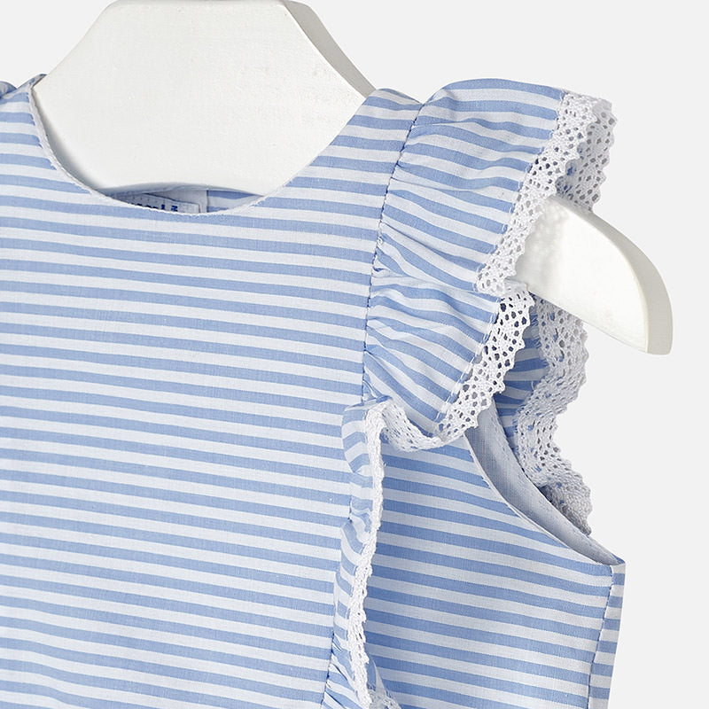 Light Blue Stripe Ruffle Blouse