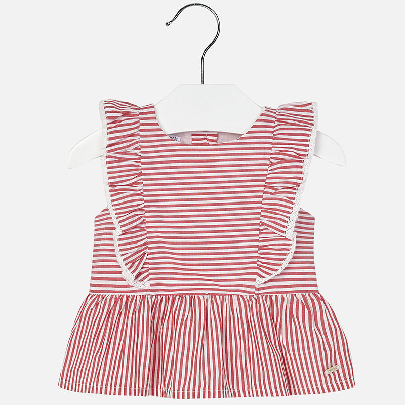 Light Red Stripe Ruffle Blouse