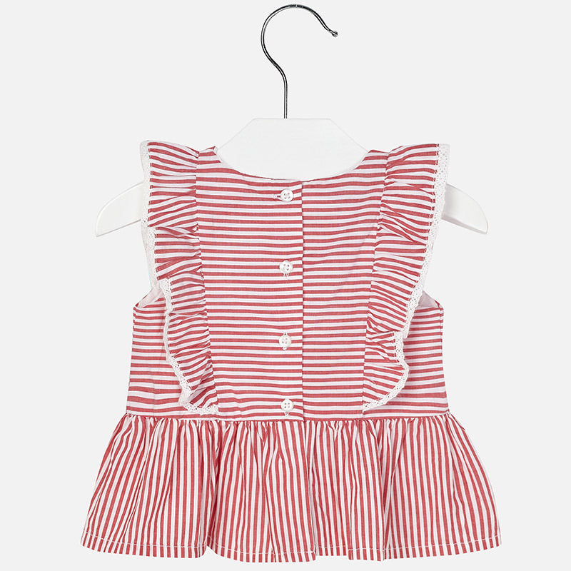 Light Red Stripe Ruffle Blouse