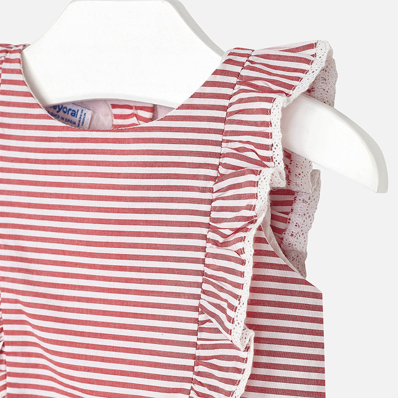 Light Red Stripe Ruffle Blouse