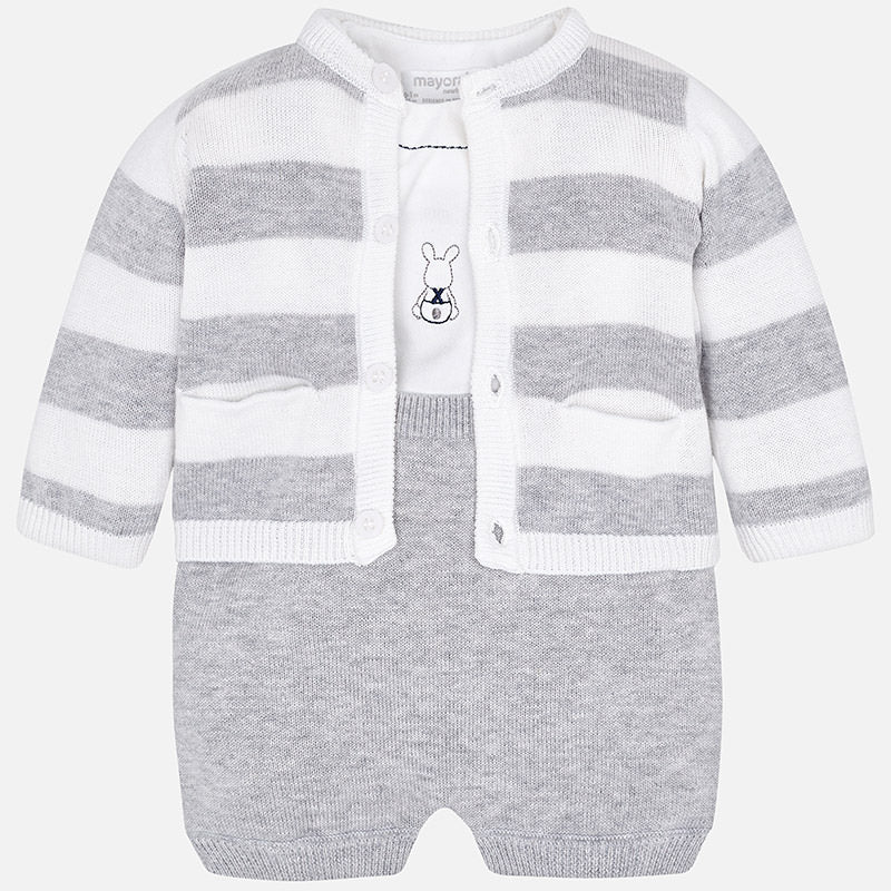 Grey Knit 3 Piece Shorts Outfit Set