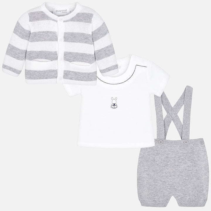 Grey Knit 3 Piece Shorts Outfit Set