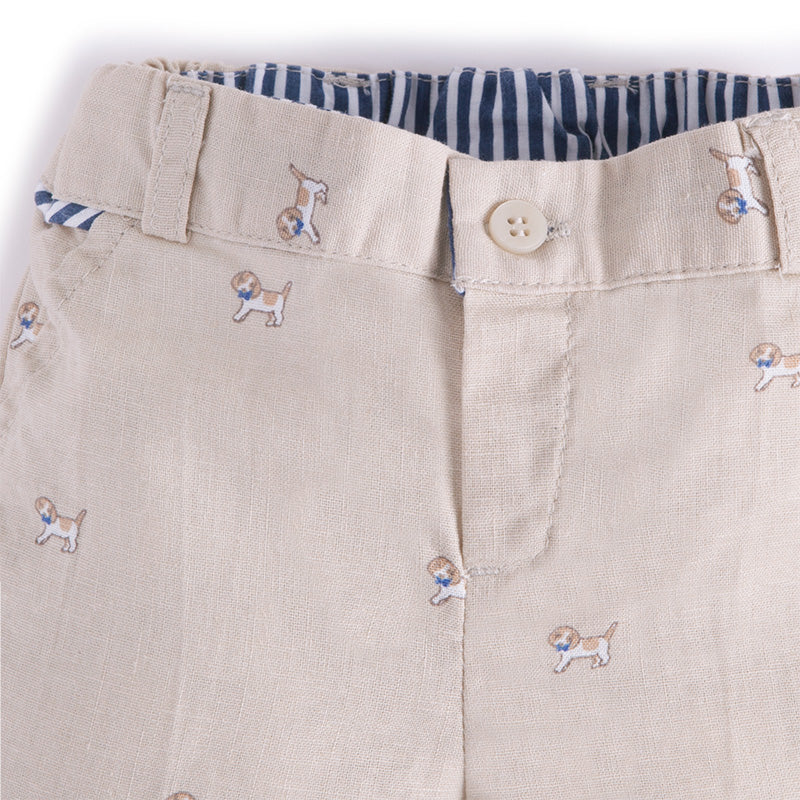 Puppy Print Khaki Shorts