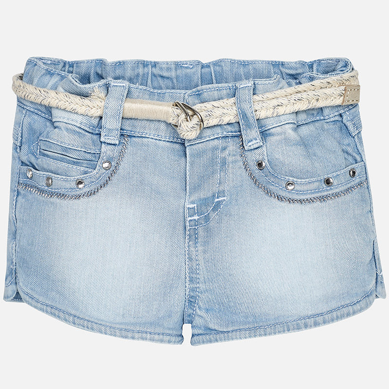 Rhinestone Light Denim Shorts & Belt