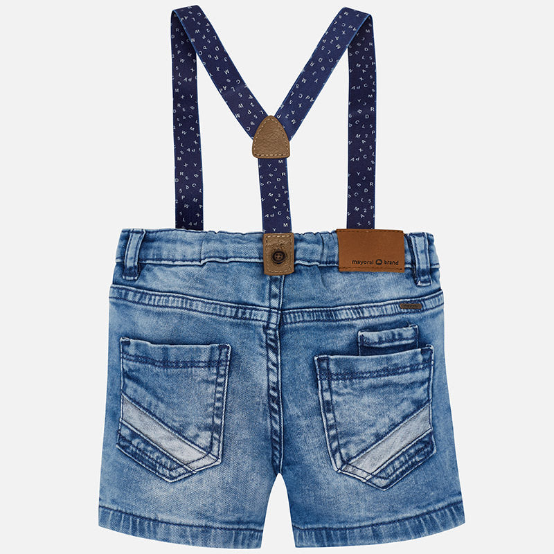 Distressed Denim Shorts with Suspenders