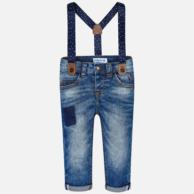 Unisex Distressed Jeans with Suspenders