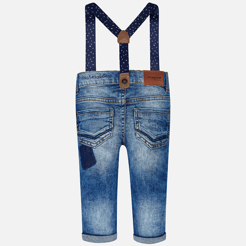 Unisex Distressed Jeans with Suspenders