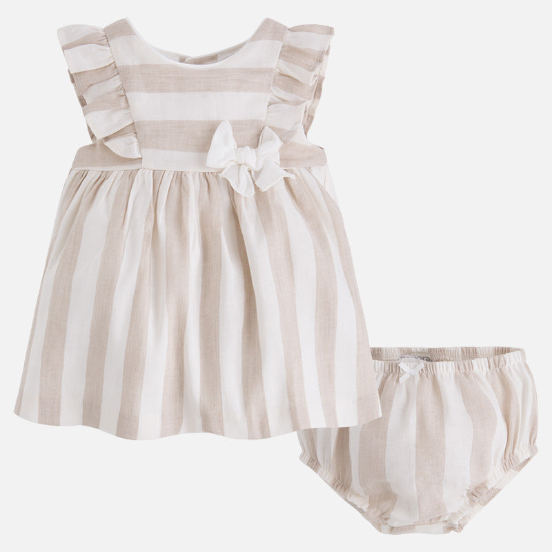 Ivory & Beige Striped Linen Dress & Bloomer