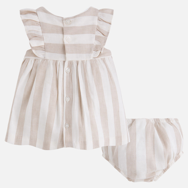 Ivory & Beige Striped Linen Dress & Bloomer