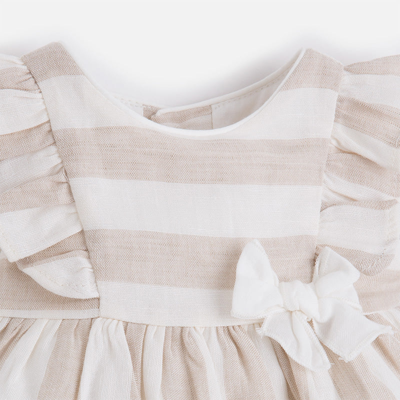 Ivory & Beige Striped Linen Dress & Bloomer