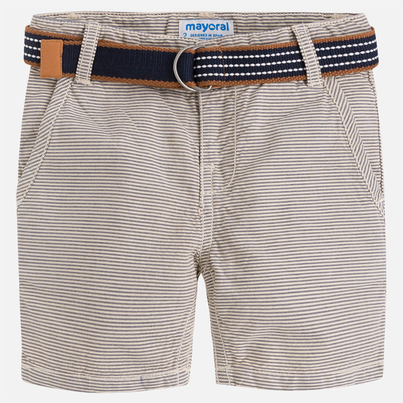 Khaki Stripe Shorts with Navy Belt