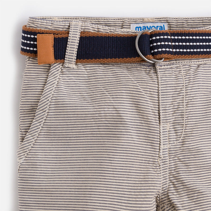 Khaki Stripe Shorts with Navy Belt