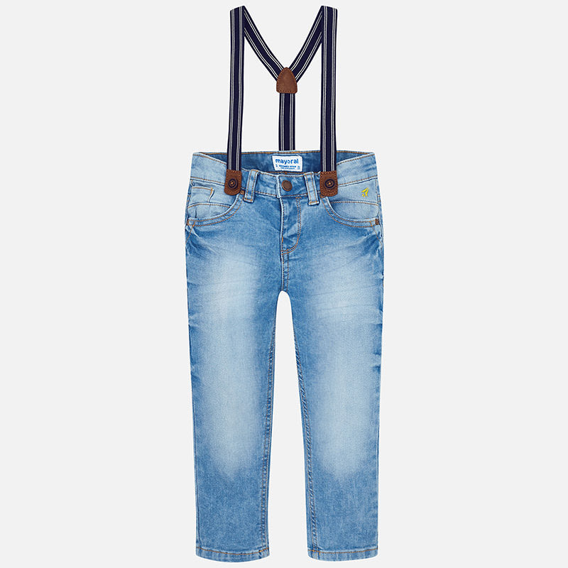 Regular Fit Denim Jeans with Navy Stripe Suspenders