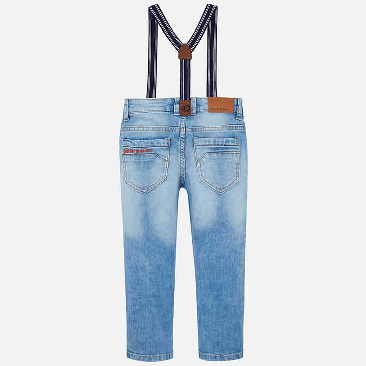 Regular Fit Denim Jeans with Navy Stripe Suspenders