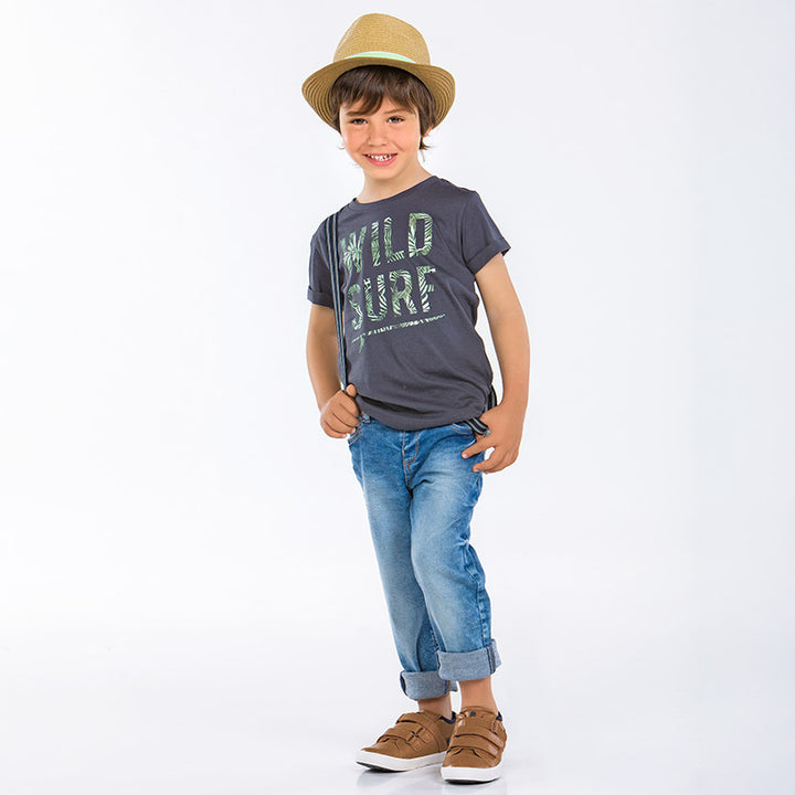 Regular Fit Denim Jeans with Navy Stripe Suspenders