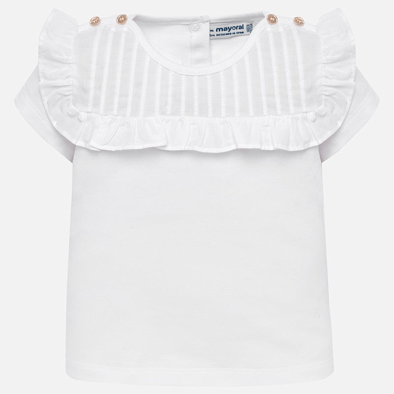 White Short Sleeved Pleated T-Shirt