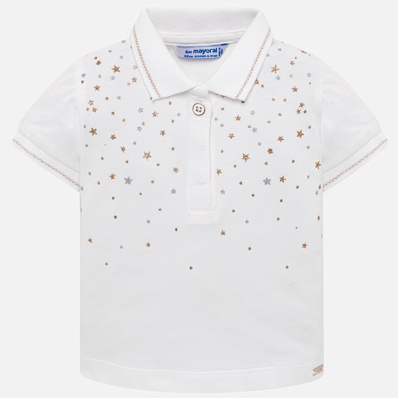 White Short Sleeved Star Polo Shirt For Girls
