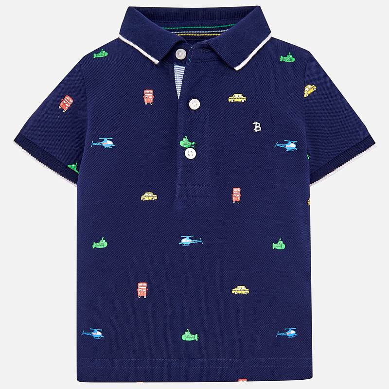 Navy Short Sleeved Patterened Polo