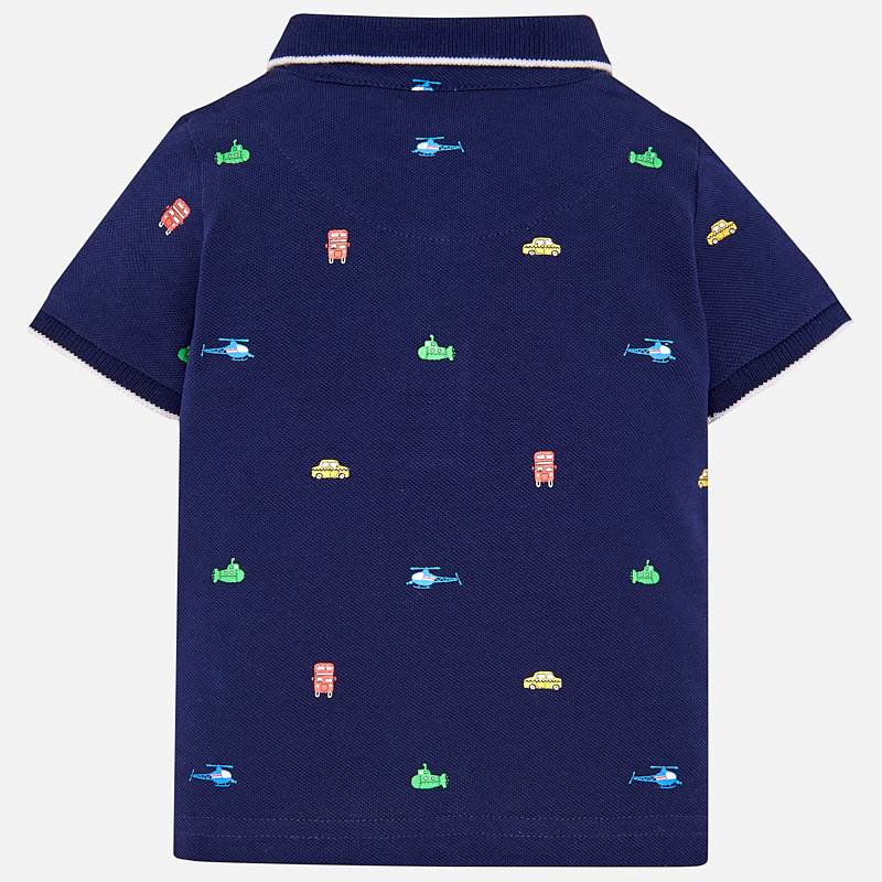 Navy Short Sleeved Patterened Polo