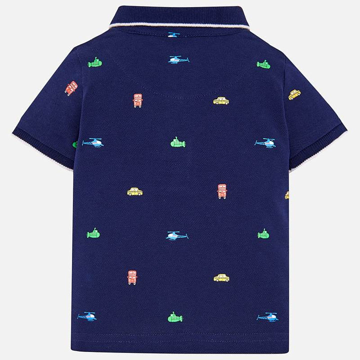 Navy Short Sleeved Patterened Polo