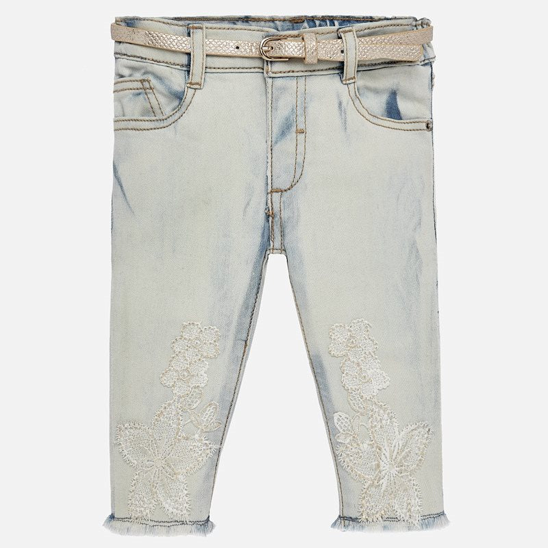 Bleached Denim Embroidered Pants