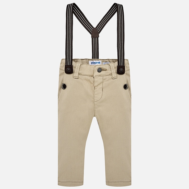 Beige Slim Fit Chino Pants With Braces