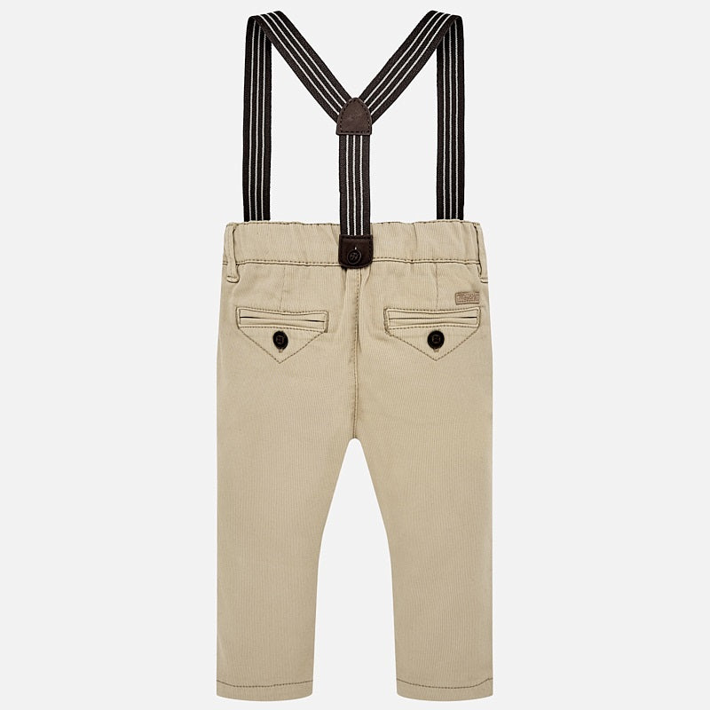 Beige Slim Fit Chino Pants With Braces