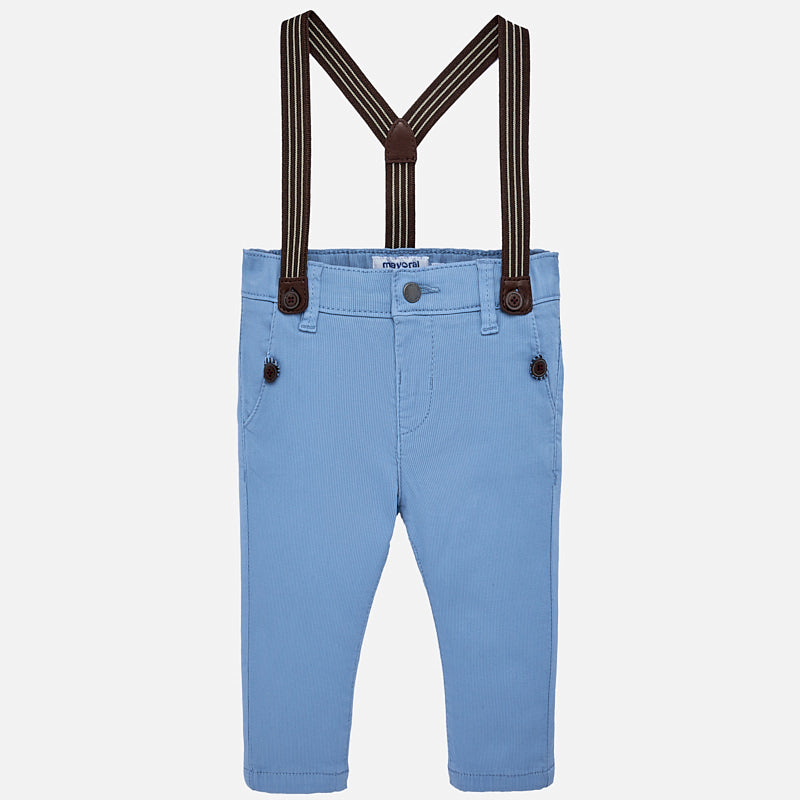 Blue Slim Fit Chino Pants With Braces