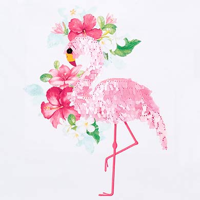 White Sleeveless Tee With Sequined Flamingo