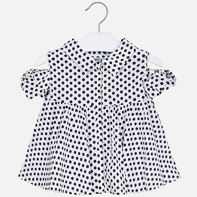 Navy Polka Dot Off-The-Shoulder Blouse