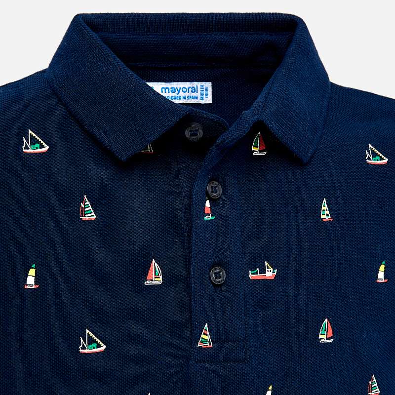 Navy Patterned Short Sleeved Polo