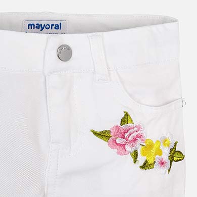 Flower Embroidered White Shorts