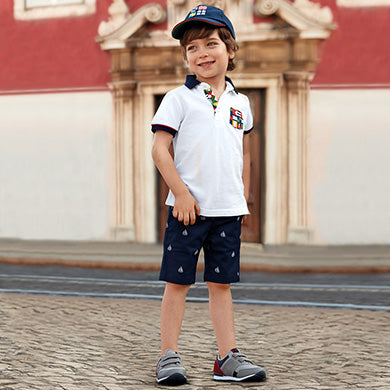 Navy Patterned Bermuda Shorts