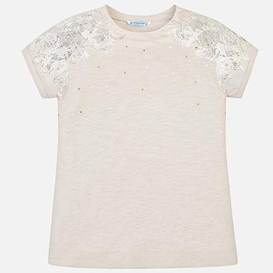 Natural Short Sleeved T-Shirt With Appliques