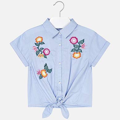 Blue Flower Embroidered Blouse