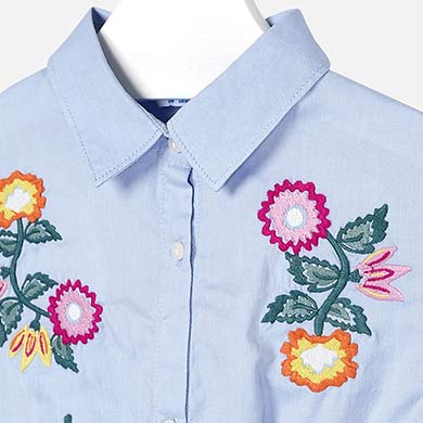 Blue Flower Embroidered Blouse