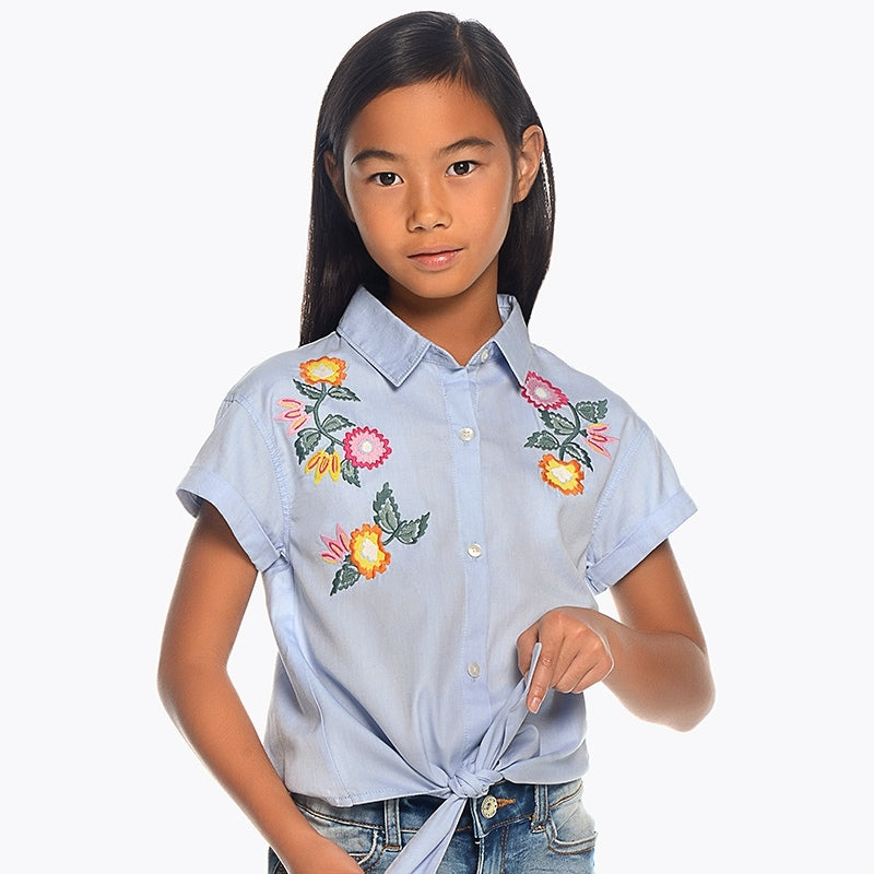 Blue Flower Embroidered Blouse