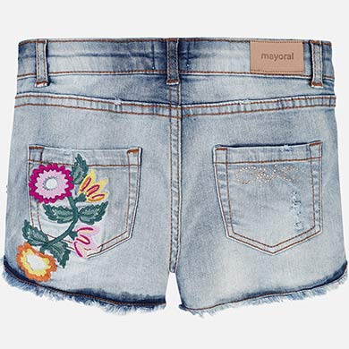 Light Denim Shorts With Floral Appliques