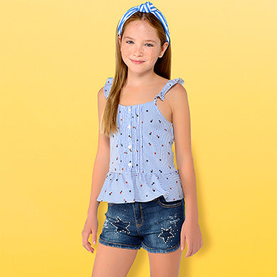 Denim Shorts With Star Appliques