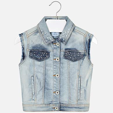 Bleached Sleeveless Denim Jacket