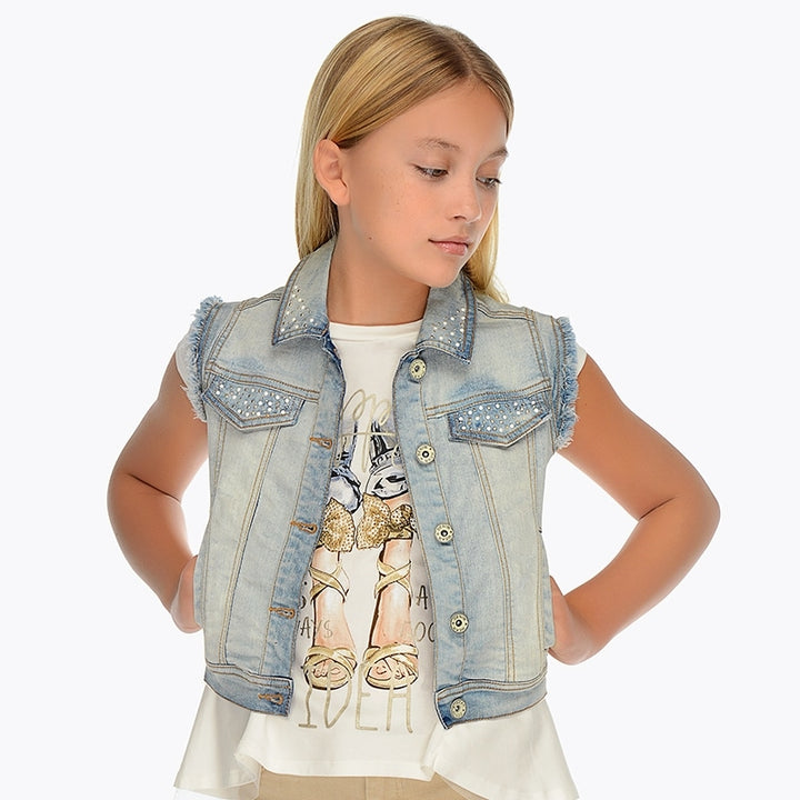 Bleached Sleeveless Denim Jacket
