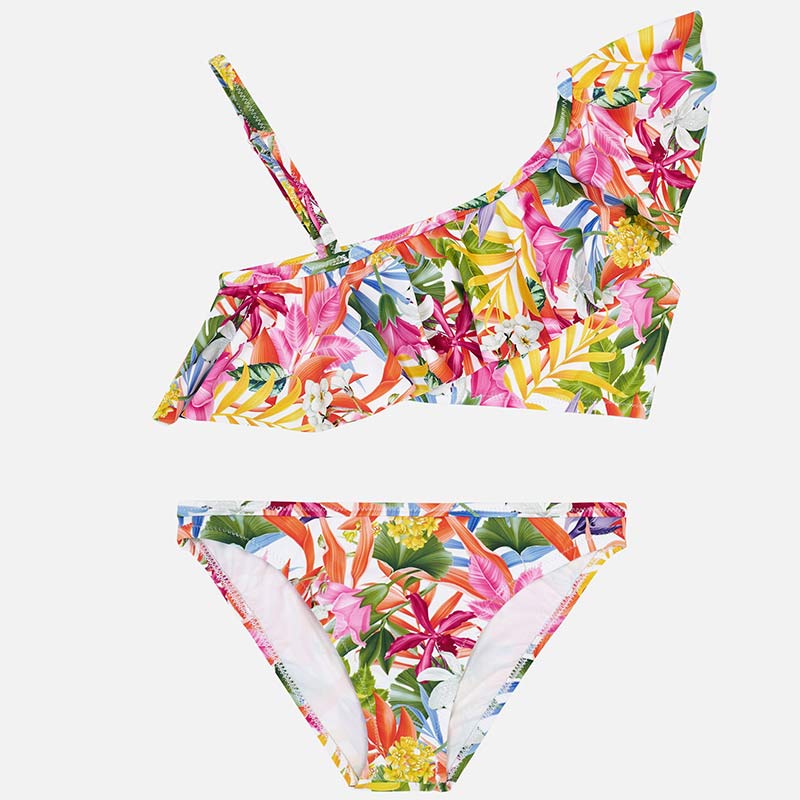 Patterned Asymmetric Neckline Bikini