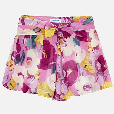 Pink Floral Chiffon Skort