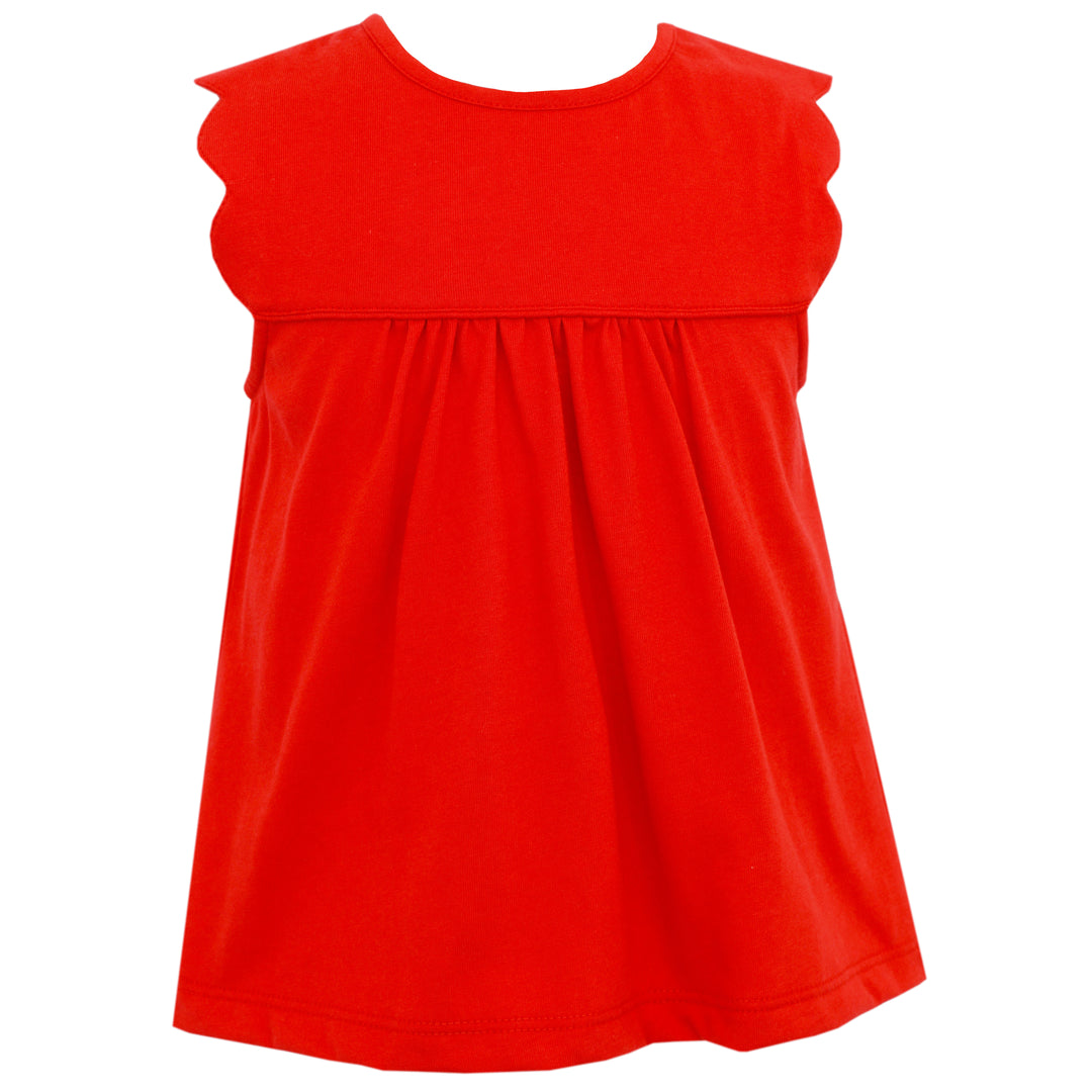 Girl's Red Knit Blouse With Scalloped Sleeves