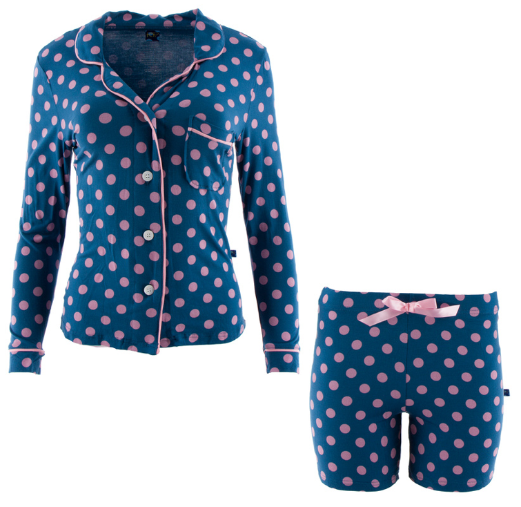Twilight Dot Women's Collared Pajama Set w/ Shorts