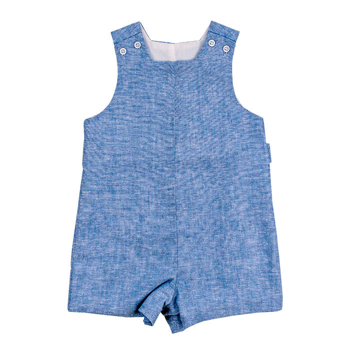 Sky Linen Short John John with Tab