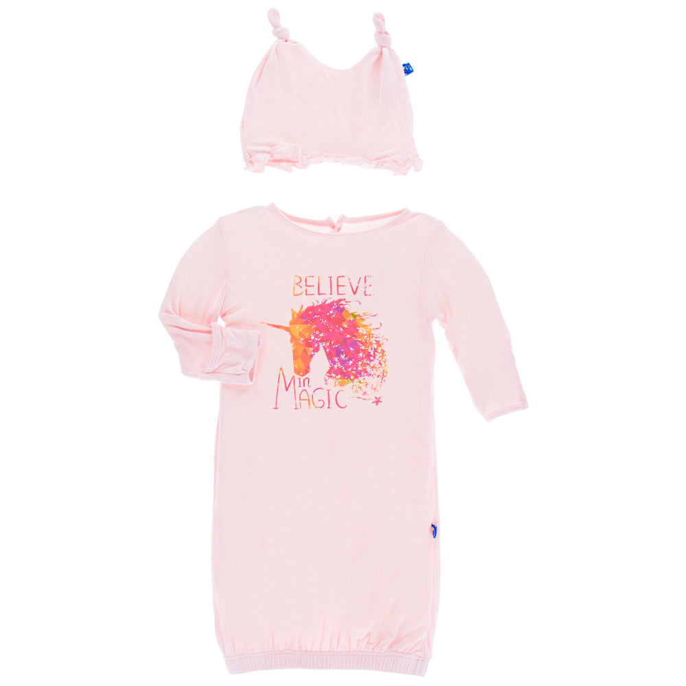 Macaroon Layette Gown & Ruffle Knot Hat Set