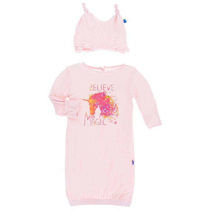 Macaroon Layette Gown & Ruffle Knot Hat Set