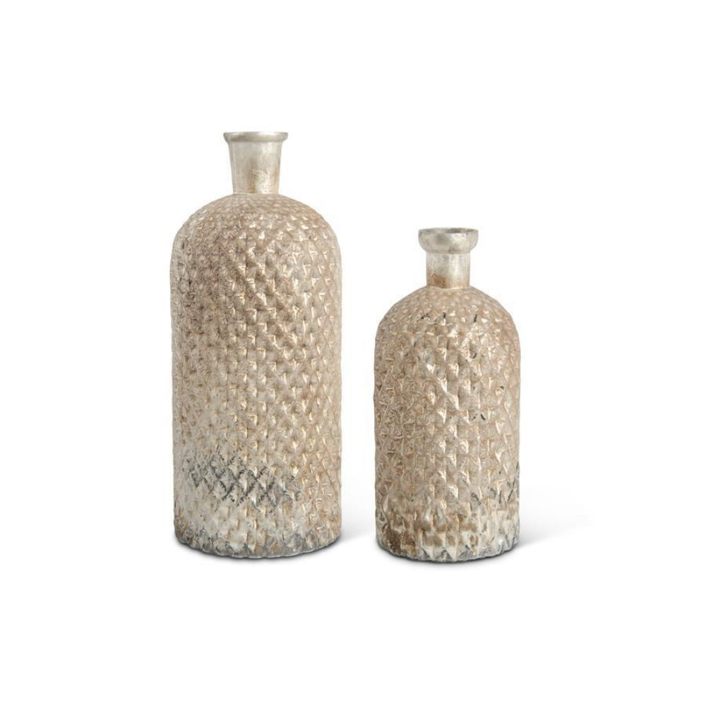 Antiqued Gold Mercury Glass Bottle Vases - Set of 2